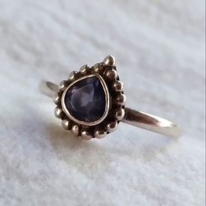 Vintage iolite teardrop ring in artisan sterling silver